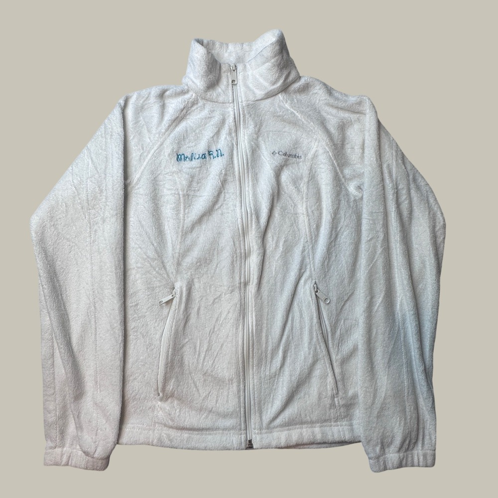 Columbia Jacket Womens Medium WL6439 White High Pile Fleece Full Zip RN Custom